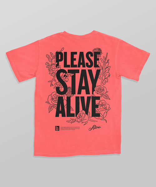 ストライプ クロップドTシャツ Aren't you savin my life StayAlive-NeonRedOrange-